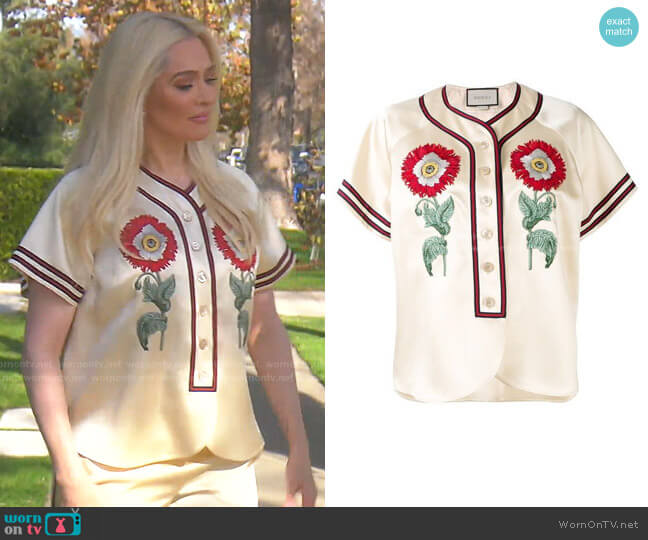 Gucci Duchesse Blouse worn by Erika Jayne on The Real Housewives of Beverly Hills
