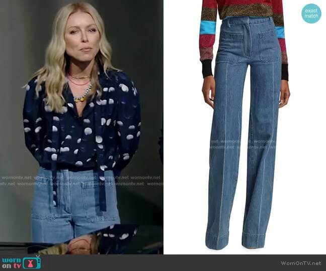 Victoria Beckham High-Waisted Patch Pocket Jeans worn by Kelly Ripa on Live with Kelly and Mark