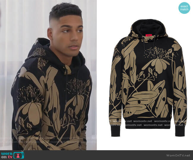 HUGO BOSS Hooded sweatshirt in French terry with new-season print worn by Jordan Baker (Michael Evans Behling) on All American