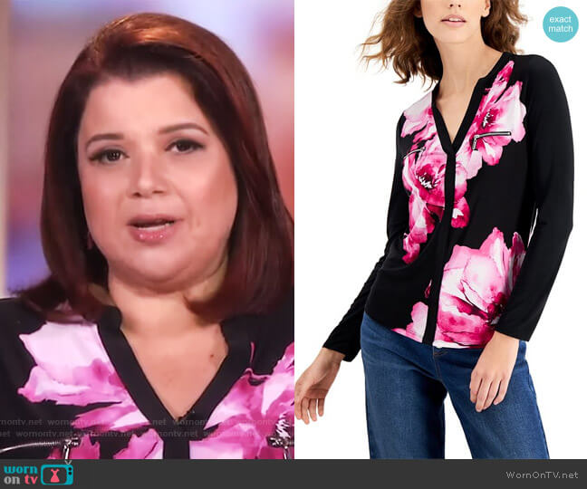INC International Concepts Floral Printed Zip-Detail Top worn by Ana Navarro on The View