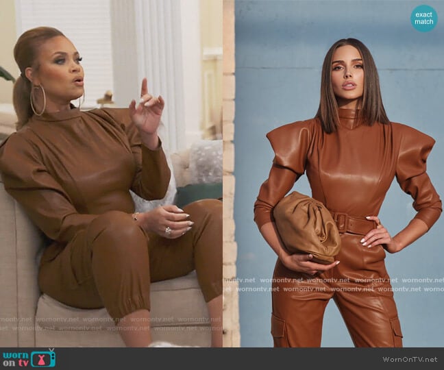 INC International Concepts CULPOS X INC Faux-Leather Exaggerated-Sleeve Bodysuit worn by Gizelle Bryant on The Real Housewives of Potomac