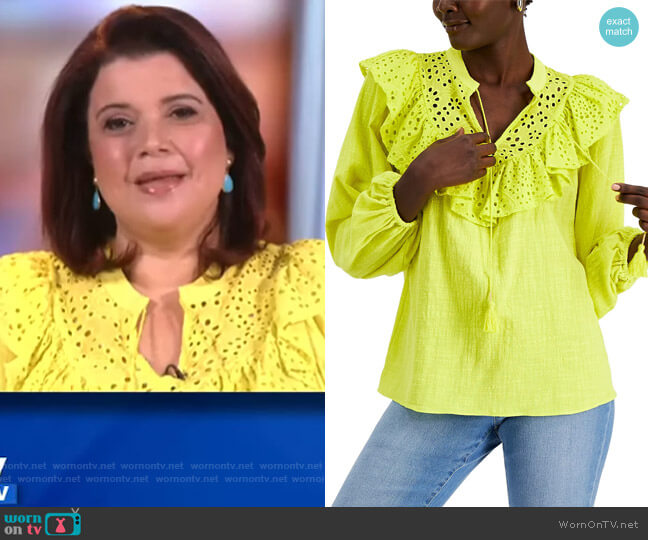INC International Concepts INC Lace-Trim Cotton Top worn by Ana Navarro on The View