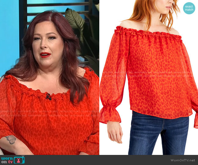 INC International Concepts Printed Off-The-Shoulder Top