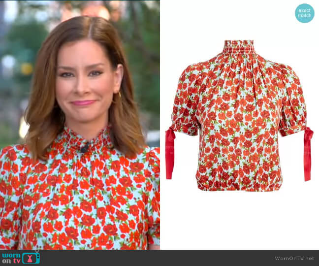 Alice + Olivia Irene Blouse worn by Rebecca Jarvis on Good Morning America