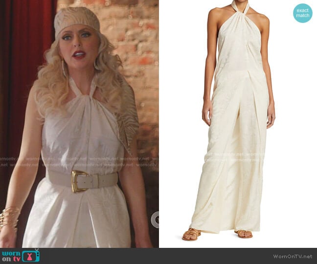 Johanna Ortiz Journey Like No Other Draped Halter Top worn by Alexis Carrington (Elaine Hendrix) on Dynasty