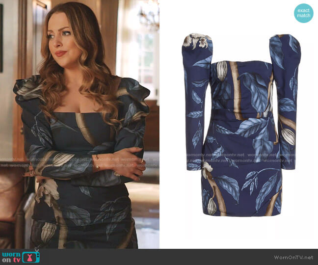 Johanna Ortiz Exclusive Gathering Nature Printed Crepe Mini Dress worn by Fallon Carrington (Elizabeth Gillies) on Dynasty