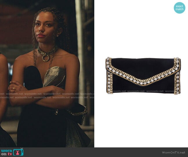 Judith Leiber Envelope Velvet Clutch Bag worn by Monet de Haan (Savannah Lee Smith) on Gossip Girl