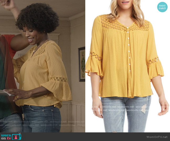 Karen Kane Lace Inset Blouse worn by Grace James (Karimah Westbrook) on All American