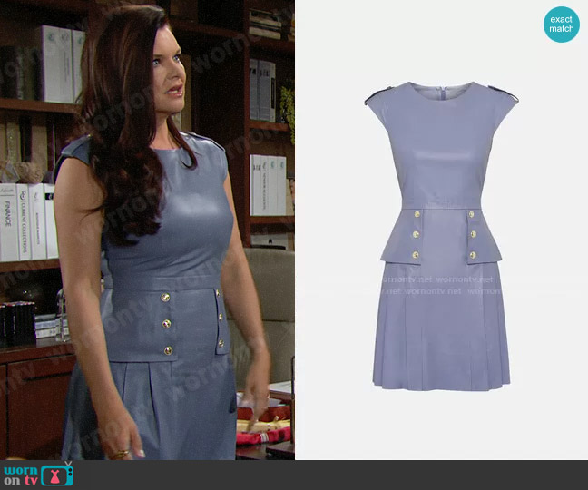 Karen Millen Leather Epaulette Military Button Pleat Dress worn by Katie Logan (Heather Tom) on The Bold and the Beautiful