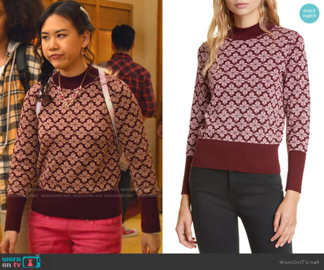 Kate Spade Floral Spade Pima Cotton Sweater worn by Eleanor Wong (Ramona Young) on Never Have I Ever