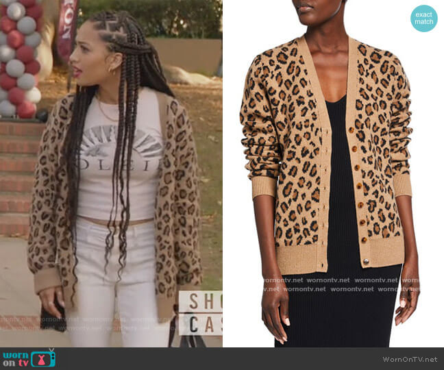 Khaite Amelia Cheetah-Print Cashmere Cardigan worn by Olivia Baker (Samantha Logan) on All American