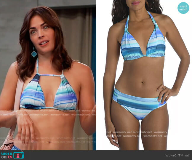La Blanca Ocean Tides Halter Bikini Top & Ocean Printed Bikini Bottom worn by Britt Westbourne (Kelly Thiebaud) on General Hospital