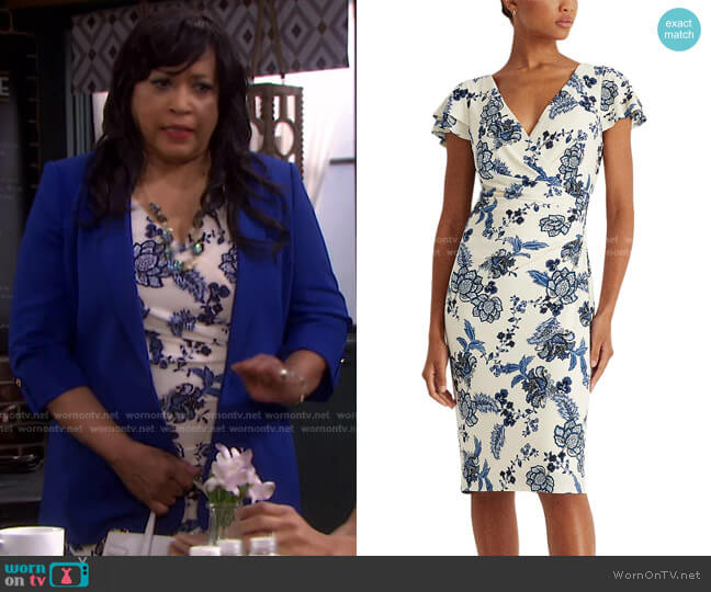 Lauren Ralph Lauren Floral Jersey Surplice Dress worn by Paulina Price (Jackée Harry) on Days of our Lives