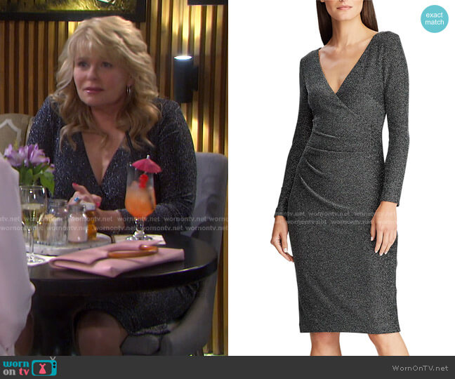 Lauren Ralph Lauren Metallic Surplice Dress worn by Bonnie Lockhart (Judi Evans) on Days of our Lives