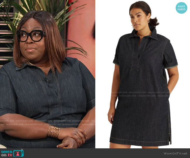 Lauren Ralph Lauren Plus Size Denim Shift Dress worn by Loni Love on E! News