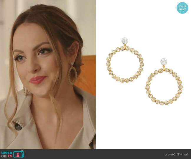 Lele Sadoughi Two-Tone & Crystal Large Drop Hoop Earrings worn by Fallon Carrington (Elizabeth Gillies) on Dynasty