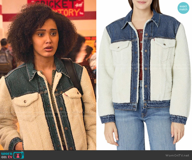 Levi's Pieced Sherpa Ex-Boyfriend Jackets worn by Fabiola Torres (Lee Rodriguez) on Never Have I Ever