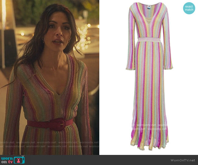 M Missoni Metallic striped crochet-knit maxi dress worn by Billie Connelly (Sara Shari) on Sex/Life