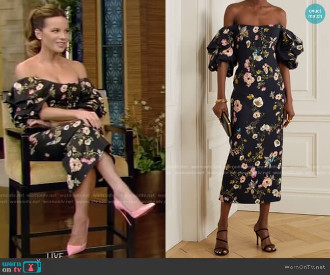 Monique Lhuillier Off-the-Shoulder Floral-Print Dress