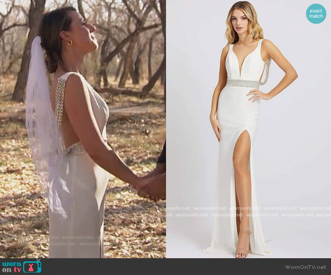 Mac Duggal Crystal Accent Deep V-Neck Gown worn by Katie Thurston on The Bachelorette