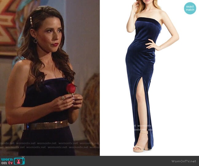 Mac Duggal Strapless Velvet Column Gown worn by Katie Thurston on The Bachelorette