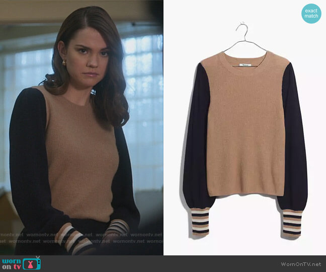 Madewell Colorblock Baybrook Pullover Sweater worn by Callie Foster (Maia Mitchell) on Good Trouble