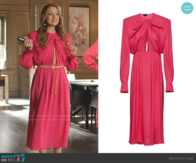 Magda Butrym Cutout Silk Midi Dress worn by Fallon Carrington (Elizabeth Gillies) on Dynasty
