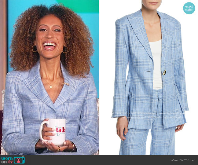 Maggie Marilyn Suit Yourself Linen Check Peplum Blazer worn by Elaine Welteroth on The Talk