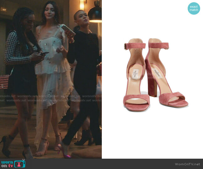 Schutz Suede Ankle Strap Sandals worn by Luna La (Zión Moreno) on Gossip Girl