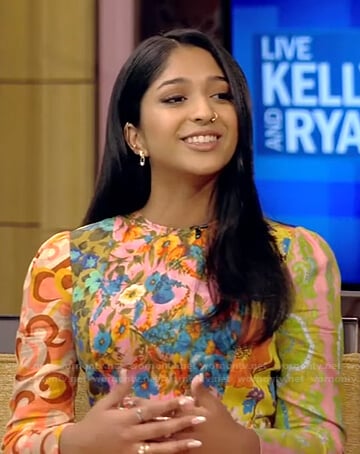 Maitreyi Ramakrishnan’s mixed floral print dress on Live with Kelly and Ryan