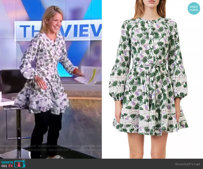 Maje Roman Floral Print Lace Inset Dress worn by Sara Haines on The View