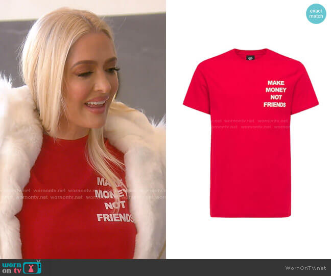 Make Money Not Friends Logo Print Cotton Jersey T-shirt worn by Erika Jayne on The Real Housewives of Beverly Hills