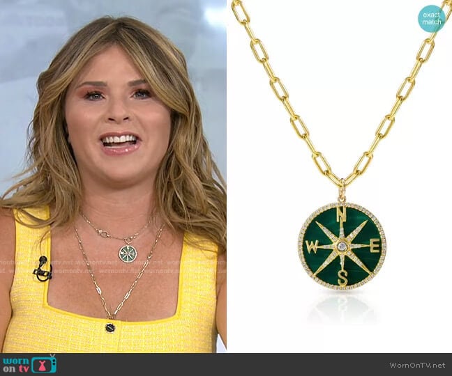Anne Sisteron Malachite Diamond Compass Charm worn by Jenna Bush Hager on Today