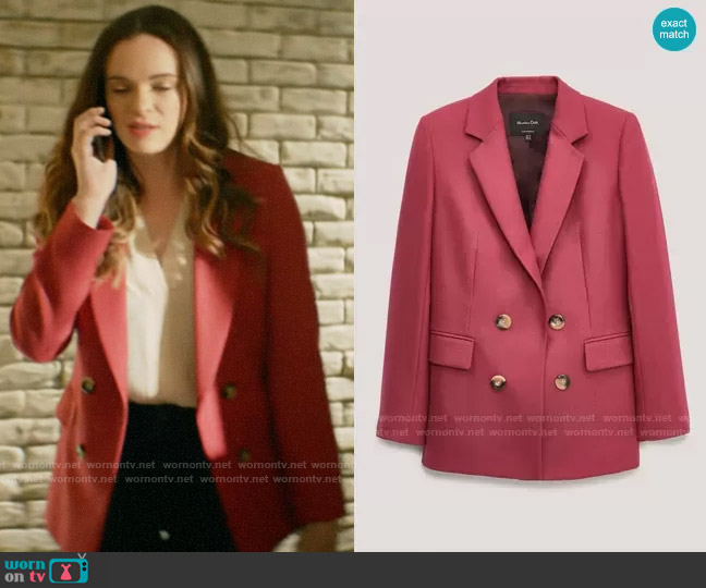 Massimo Dutti 100% wool false double-breasted blazer worn by Caitlin Snow (Danielle Panabaker) on The Flash
