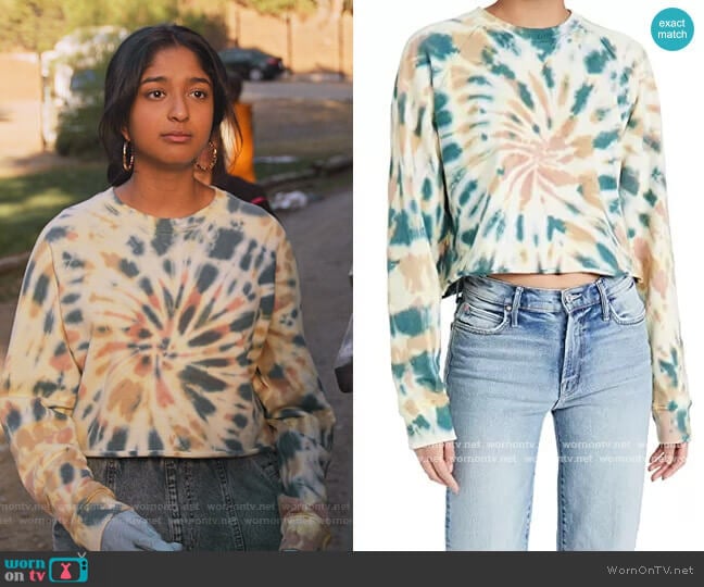 Mother The Loafer Crop Fray Sweatshirt worn by Devi Vishwakumar (Maitreyi Ramakrishnan) on Never Have I Ever