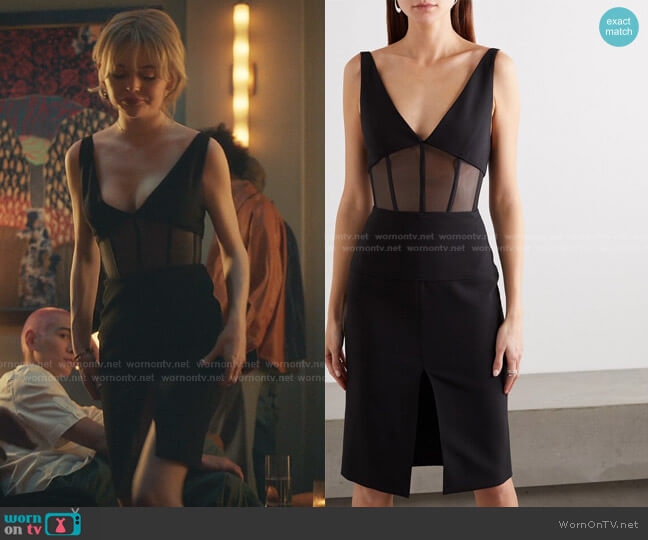 Mugler Mesh-Paneled Scuba Midi Dress worn by Audrey Hope (Emily Alyn Lind) on Gossip Girl