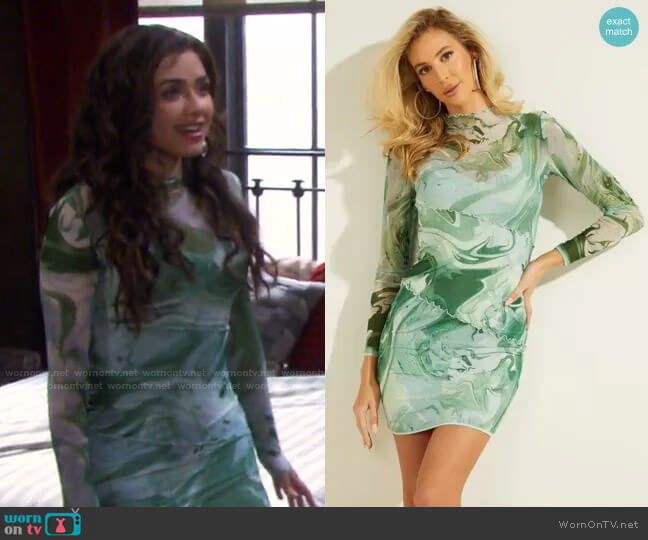 Guess Nadine Dress in Water Marble Print worn by Ciara Brady (Victoria Konefal) on Days of our Lives