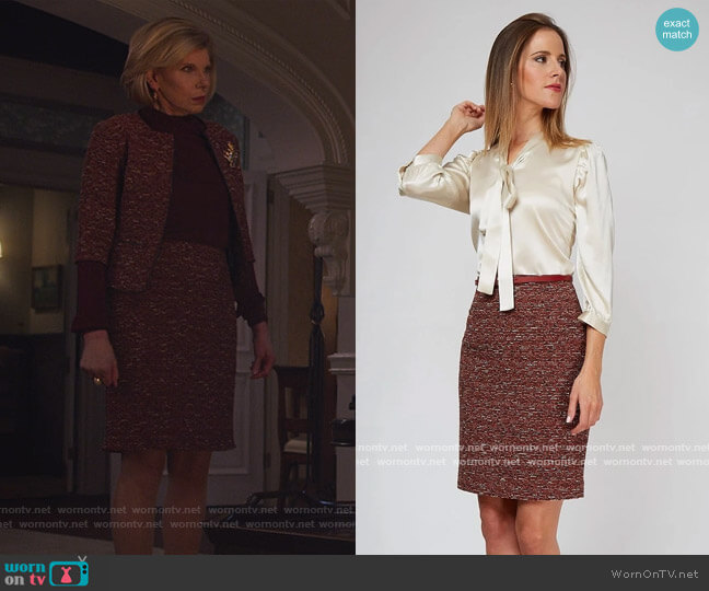 Nora Gardner Chelsea Skirt worn by Diane Lockhart (Christine Baranski) on The Good Fight