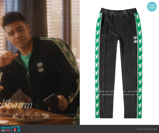 Off-White Velour Track Pant worn by Vivek Shah (Jordan Buhat) on Grown-ish