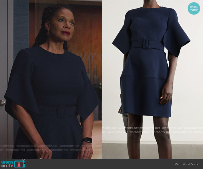 Oscar de la Renta Bracelet Sleeve Flounce Hem Sheath Dress worn by Liz Reddick-Lawrence (Audra McDonald) on The Good Fight
