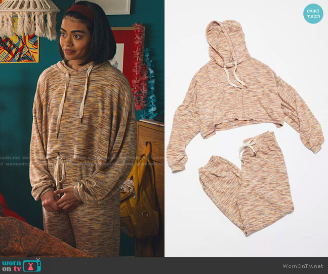 Out From Under Jenny Cropped Hoodie Sweatshirt worn by Aneesa (Megan Suri) on Never Have I Ever