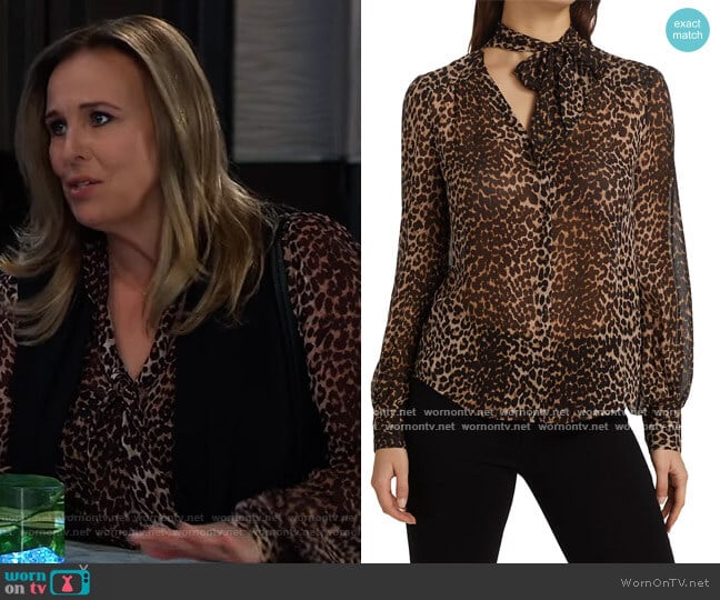 Paige Cleobelle Leopard Print Silk Blouse worn by Laura Collins (Genie Francis) on General Hospital