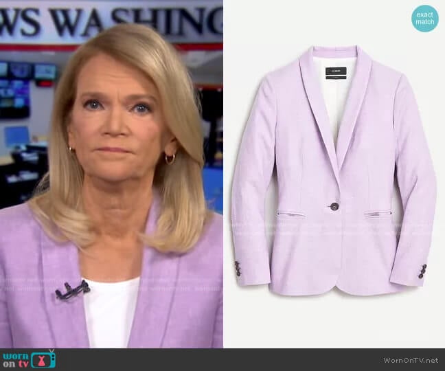 J. Crew Parke blazer in stretch linen in Radiant Orchid White worn by Martha Raddatz on Good Morning America