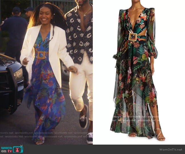 PatBO Oasis Long-Sleeve Cutout Dress worn by Zoey Johnson (Yara Shahidi) on Grown-ish