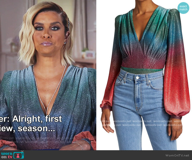 PatBO Sunset Lurex Bodysuit worn by Robyn Dixon on The Real Housewives of Potomac