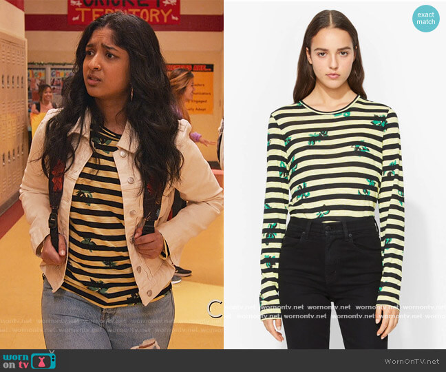 Proenza Schouler Floral Stripe Long Sleeve T-Shirt worn by Devi Vishwakumar (Maitreyi Ramakrishnan) on Never Have I Ever