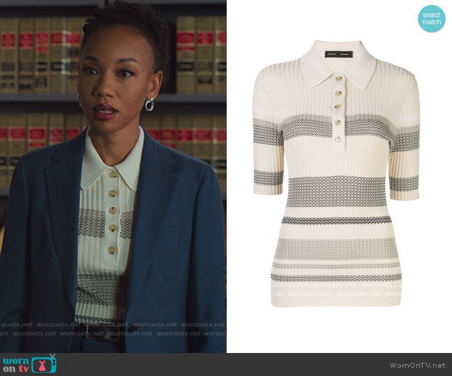Proenza Schouler Striped Knit Polo Shirt worn by Carmen Moyo (Charmaine Bingwa) on The Good Fight