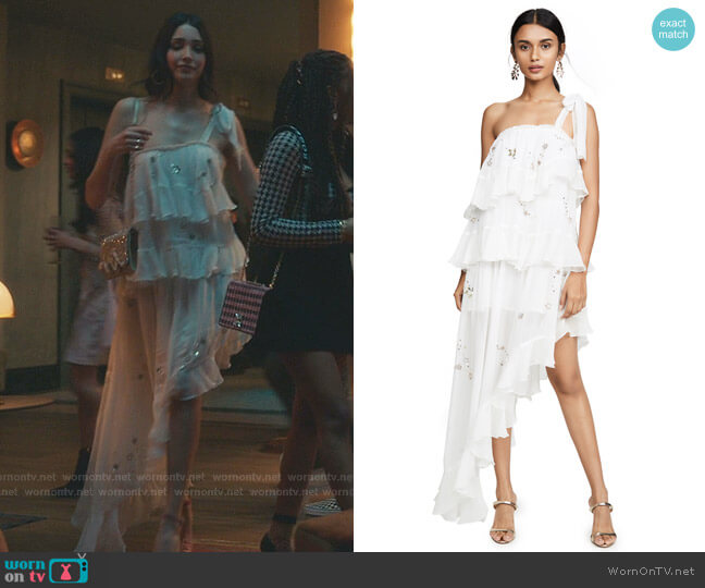 Rococo Sand Star Light One Shoulder Dress worn by Luna La (Zión Moreno) on Gossip Girl