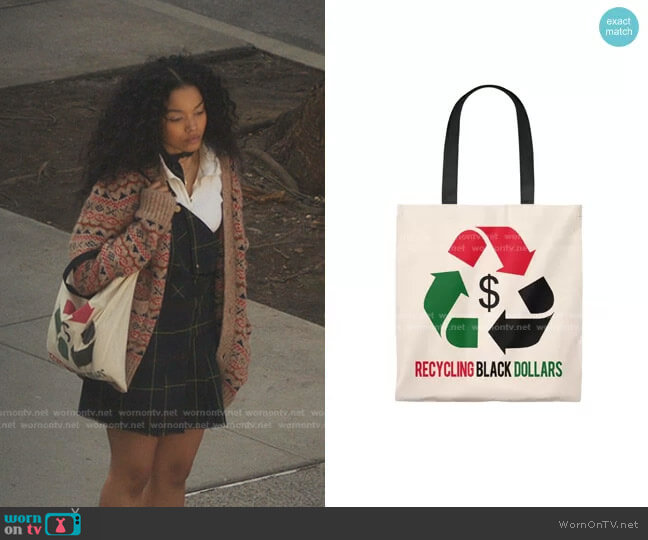 Melanin Recycling Dollars Tote Bag worn by Zoya Lott (Whitney Peak) on Gossip Girl