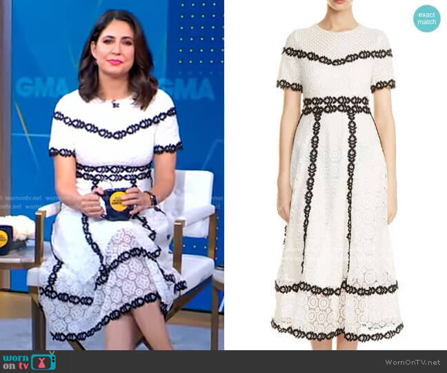 Maje Rowan Bicolore Lace Dress worn by Cecilia Vega on Good Morning America